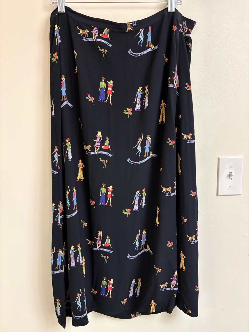 Vntage 90s Novelty Print Maxi Skirt Large Art To Wear Dog Lady girlhood colorful